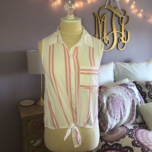 White & Pink Striped Button Down